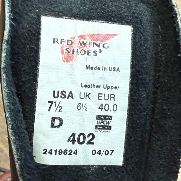 Red Wing 402 Leather Made USA UNION Super SoleSoft Toe Work Boots Mens 7.5 D main image 5
